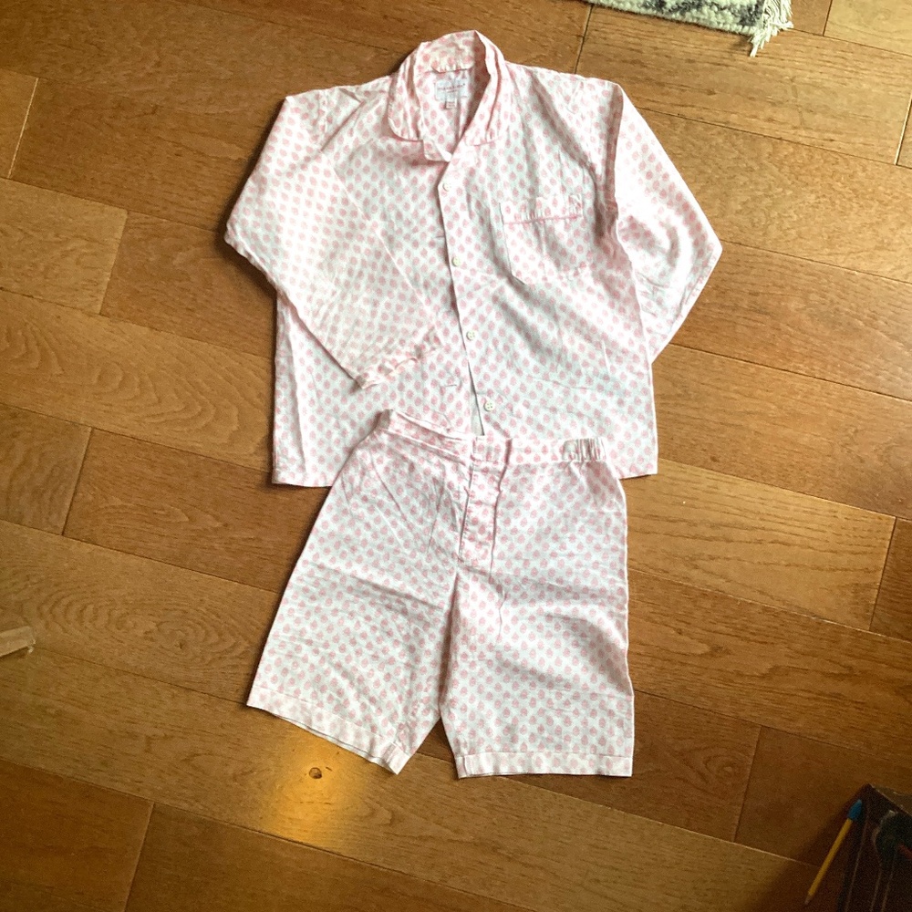 Derek Rose luxury cotton pajamas, pink/white, 7/8y